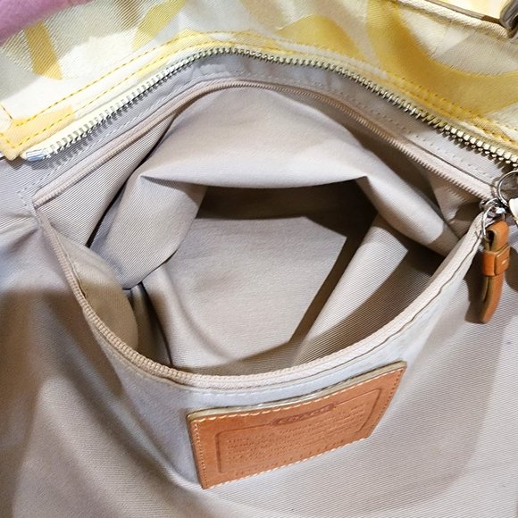 Coach Hampton Optic Signature Stripe Yellow White Double Handle Purse Bag - Picture 14 of 16